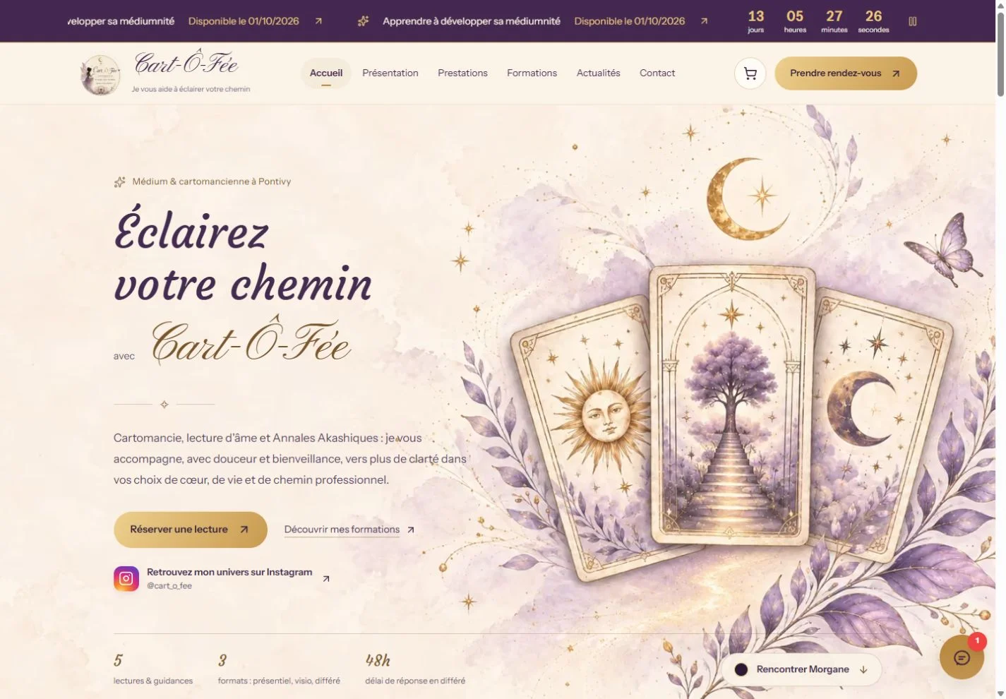 Site réalisé pour Cart-Ô-Fée, cartomancie et formations